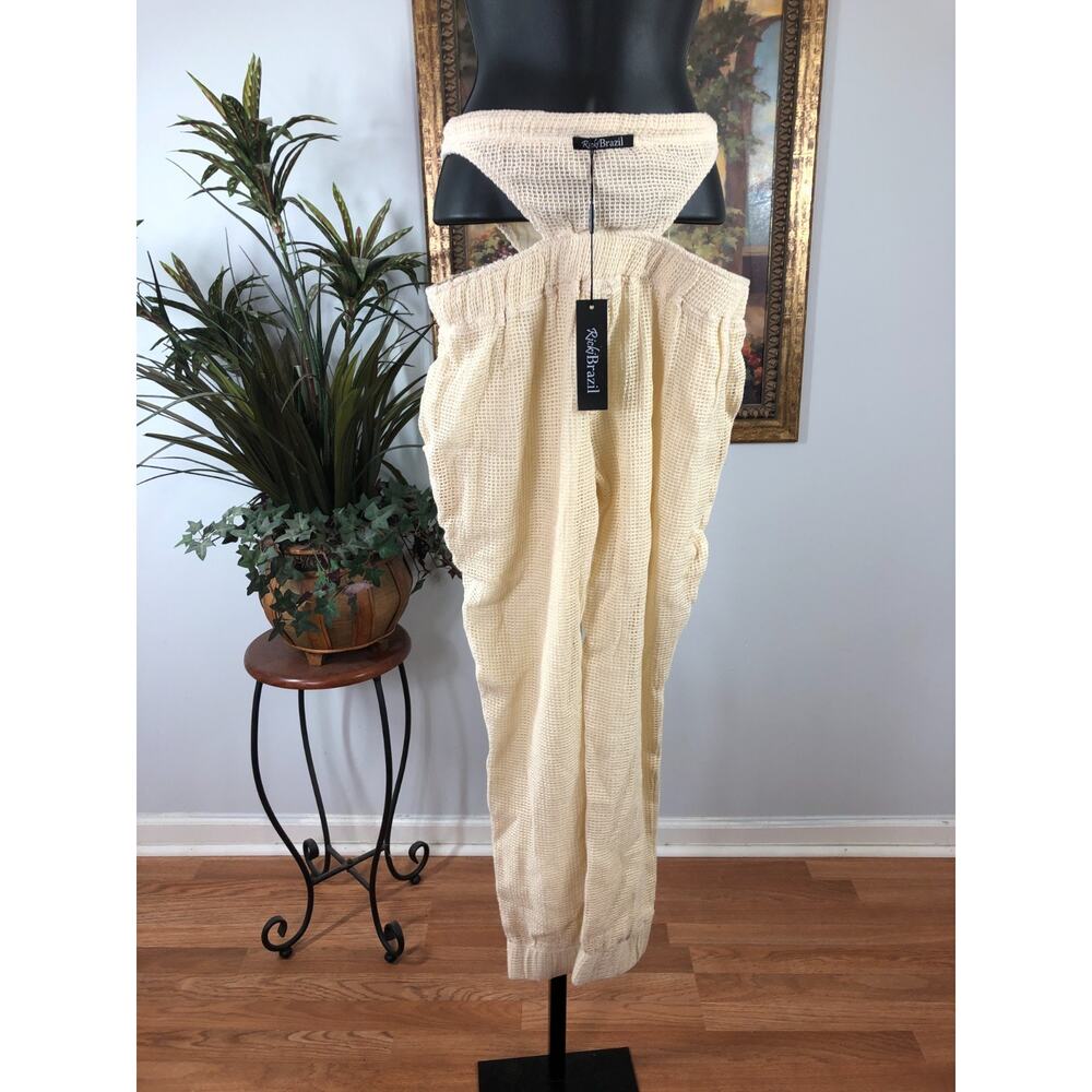 Ricki Brazil Crinkle Slouchy Pants Women's Beige Cottagecore Beach Bohemian‎